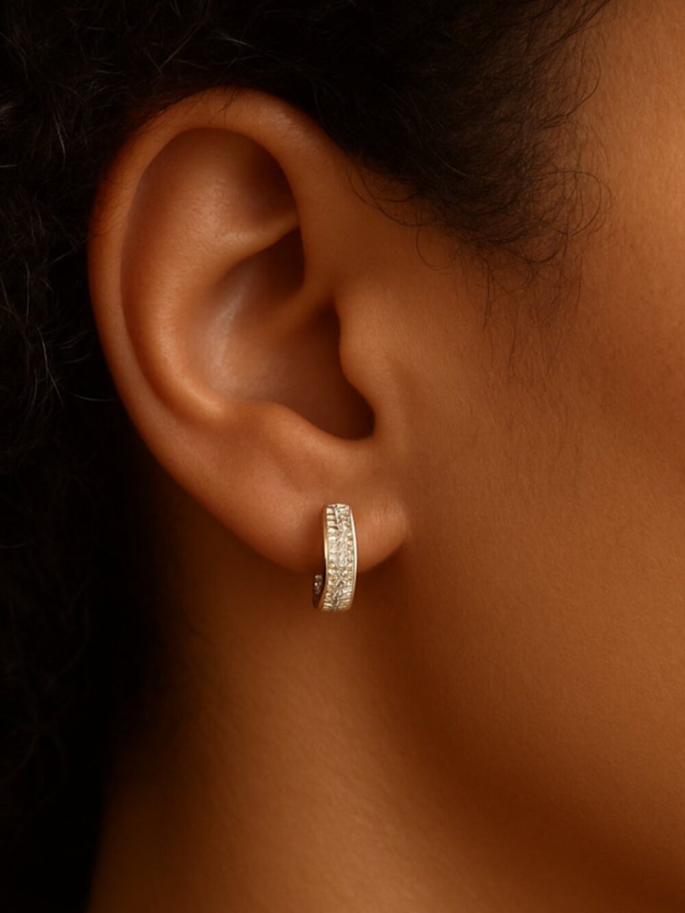 Diamonique 925 Sterling Silver Gold-Plated Pavé Huggie Hoop Earrings CZ Sparkle